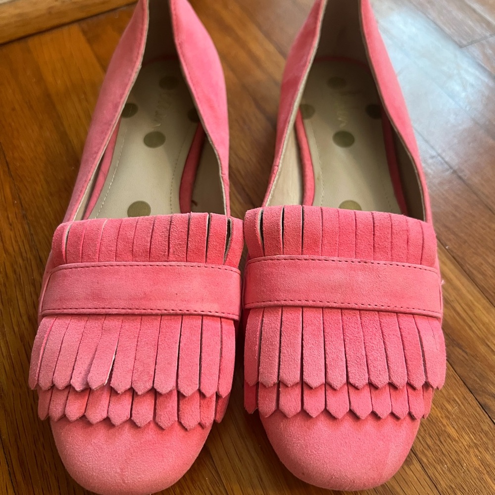 Boden Pink Fringe Loafers